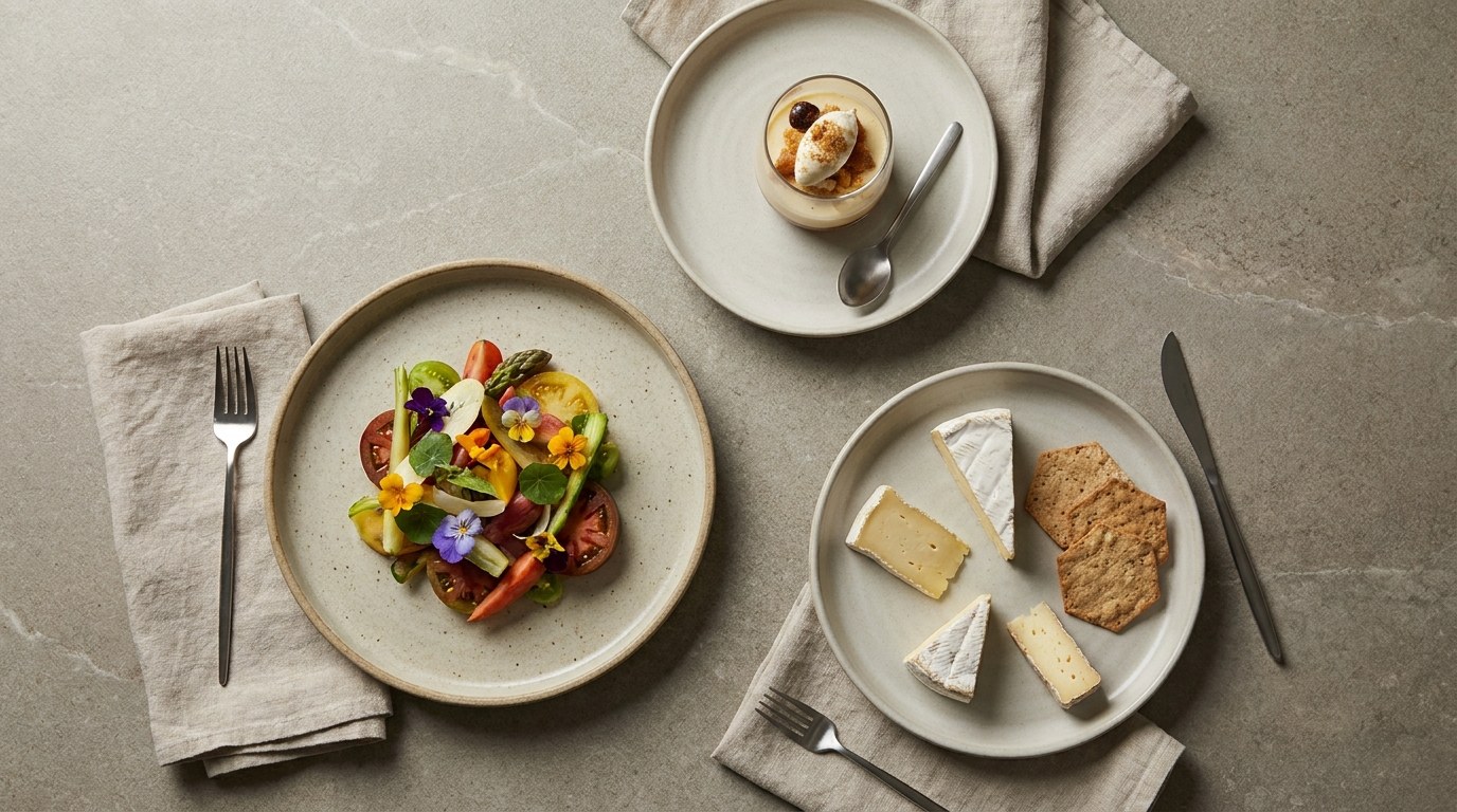 An elegant flat-lay of dishes
