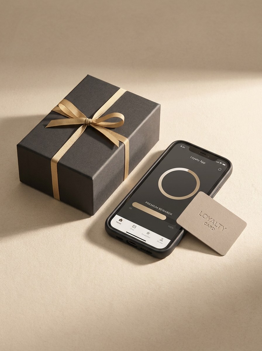 A gift box beside a phone showing loyalty points