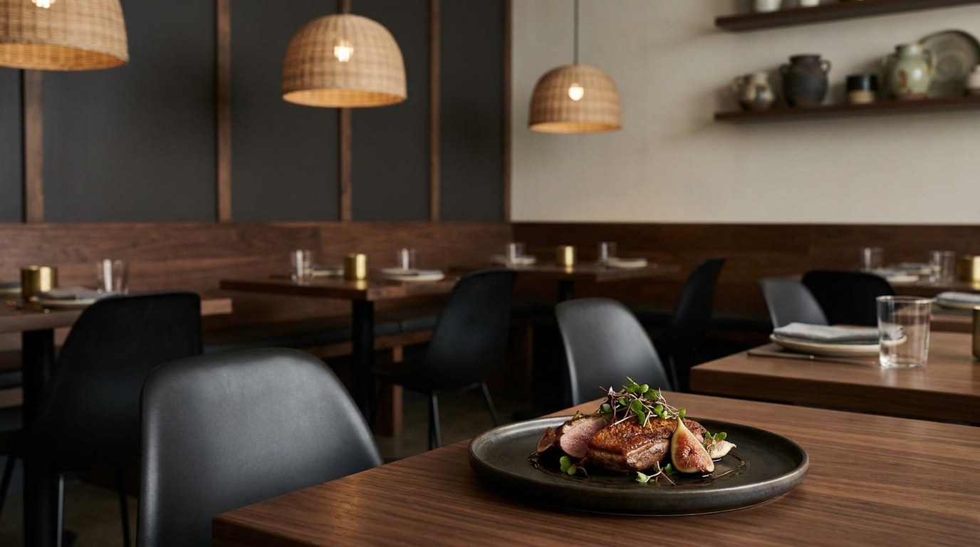 A beautifully plated dish in a modern restaurant