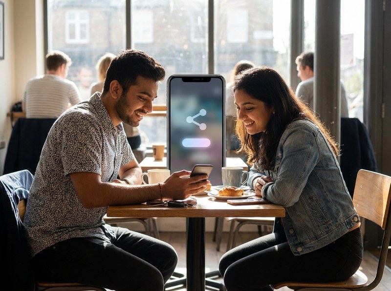 Two friends looking at a phone together