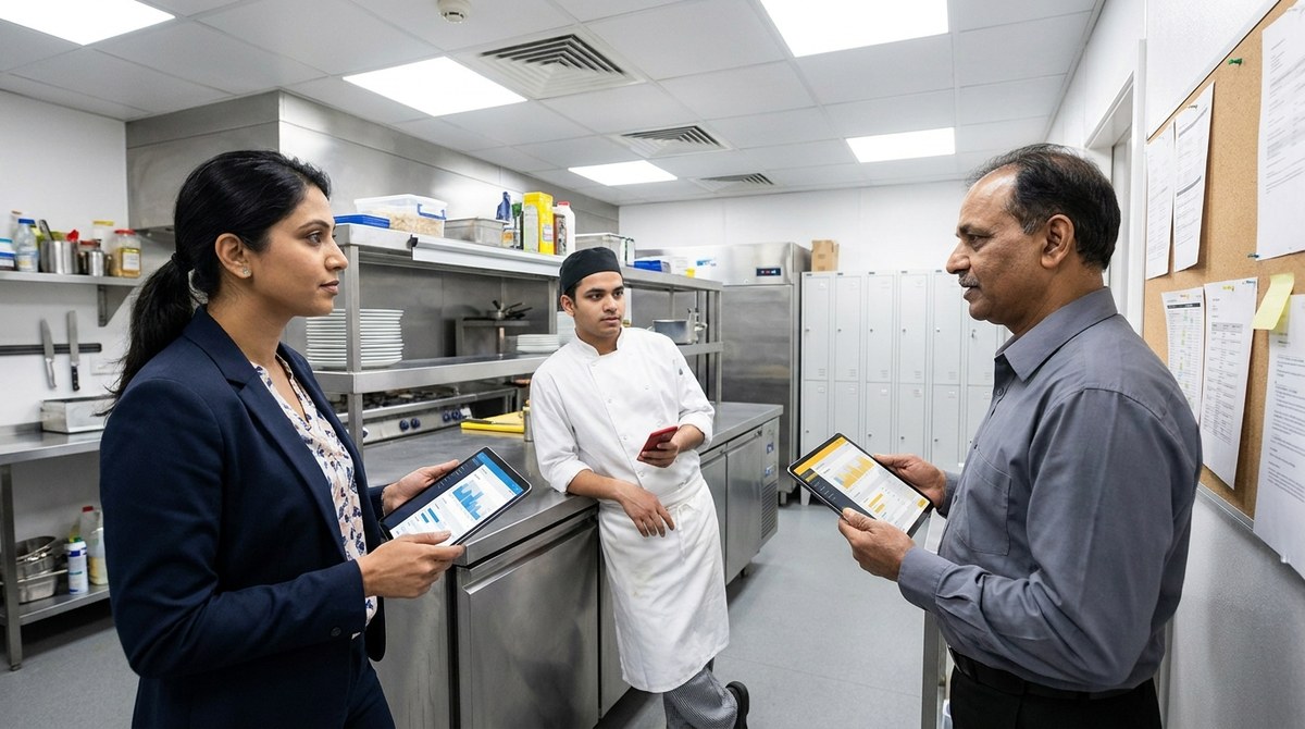 Restaurant staff each using their own role-based login on a device