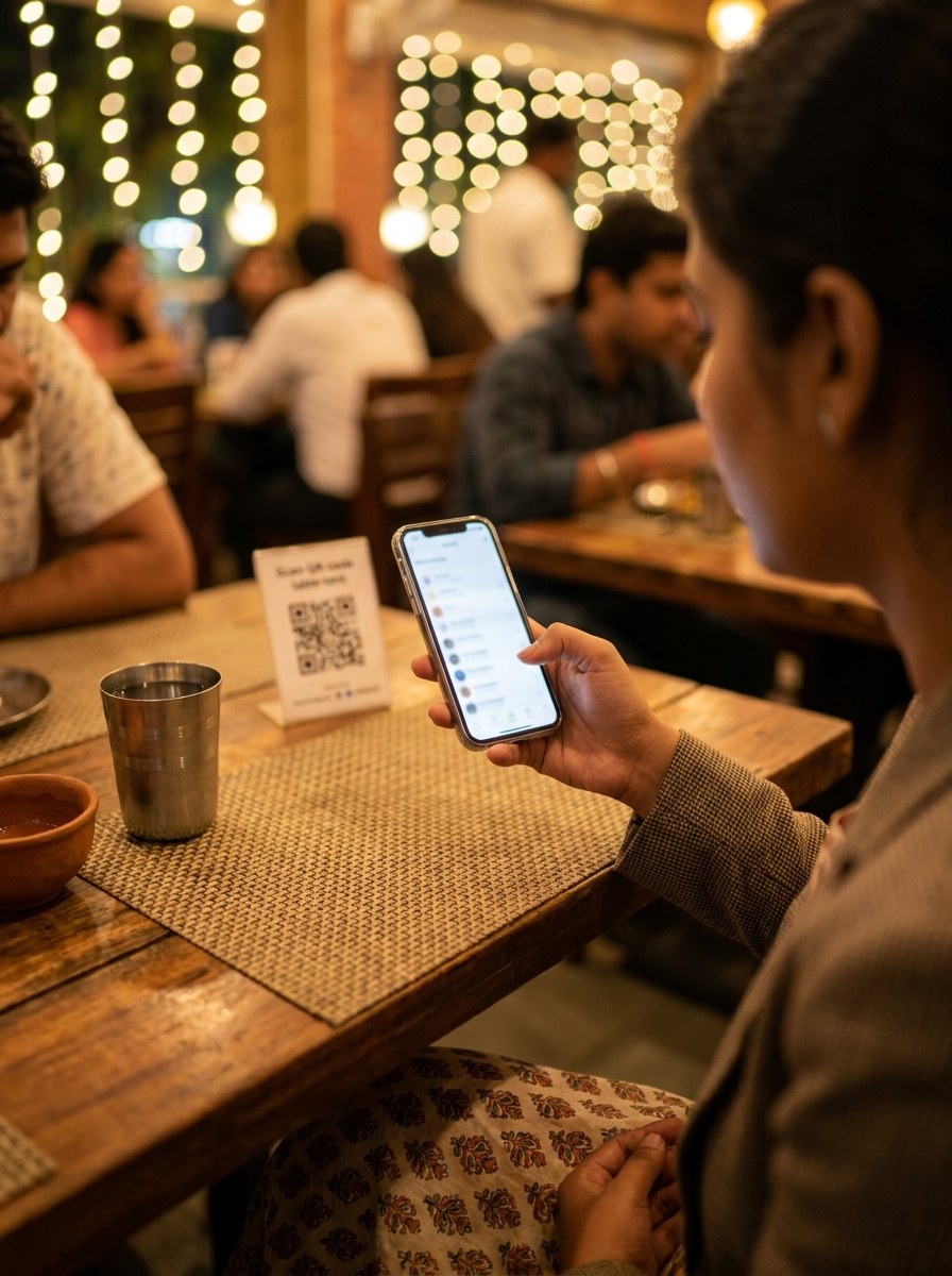 A customer scanning a table QR code to open the menu