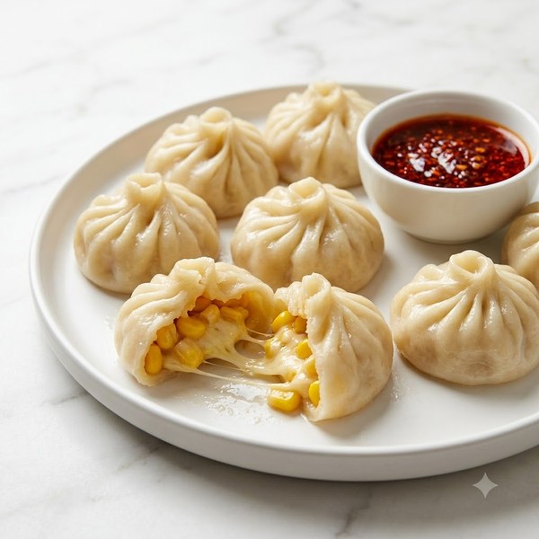 Steam Cheese Corn Momos - 5pcs
