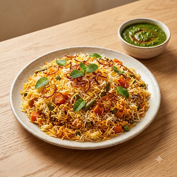 Veg Hyderabadi Biryani (Palak Gravy)